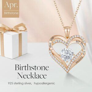 Crafted Forever Birthstone Love Heart Necklace for Women, S925 Silver Jewelry